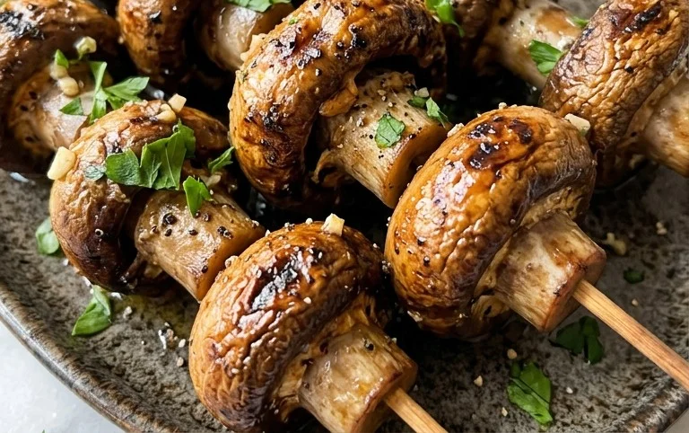 Grilled Garlic Mushroom Skewers