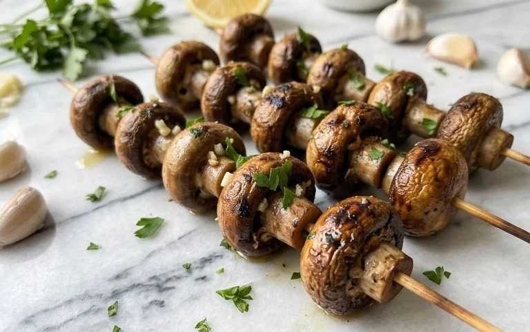 Grilled Garlic Mushroom Skewers
